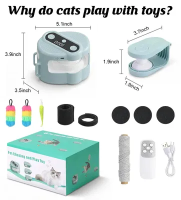 Image de Jouet interactif pour chats - Jouet à plumes avec télécommande - Vitesse réglable - Mode de chasse automatique - Parcours personnalisable - Plastique - Bleu