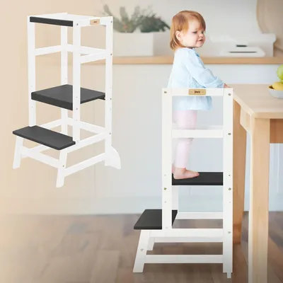 Produktbild von Kinderleerturm ab 1 Jahr weiß/schwarz höhenverstellbar Holzplattform