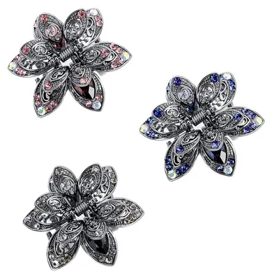Image de Lot de 3 pinces à cheveux - Cristaux bleus vintage, strass, pour femmes