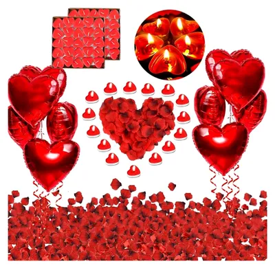 Produktbild von Romantisch Deko Set, Romantische Kerzen Set Hochzeit Dekoration Set 1000 Rosenblätter Rosen, 50 Rot Teelichter, 10 Rot Folienballon für Muttertag Verlobung Geburtstag Jahrestag Valentinstag