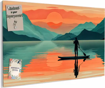Produktbild von Magnettafel 90x60cm magnetisch & beschreibbar Metall-Board - Sonnenuntergang Paddler