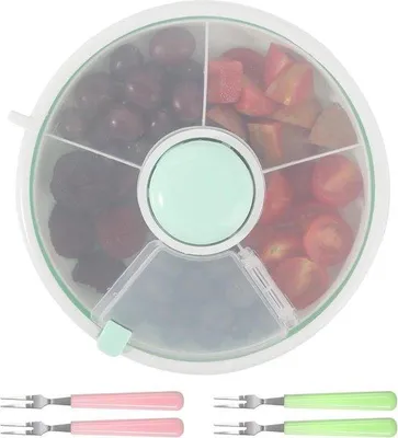 Image de Boîte à goûter pour enfants avec fourchettes - rangement portable pour fruits et collations (vert)