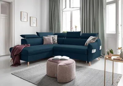 Produktbild von MIUFORM Sweet Harmony - Ecksofa mit Bettfunktion und Bettkasten L-FORM LINKS - 253x208cm - Dunkelblau - Sofa Schlafsofa Couch