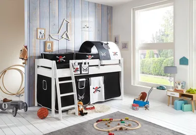Produktbild von Halbhohes Einzelbett Mischelle Buche massiv Weiß lackiert 90x200 mit Textilset