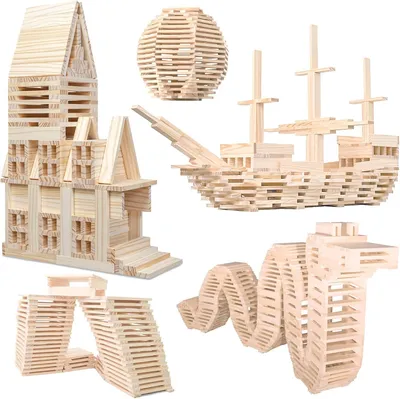 Produktbild von Holzbausteine – Kreative Montessori-STEM-Bauklötze aus natürlichem Kiefernholz – Sensorisches Spielzeug für Kinder