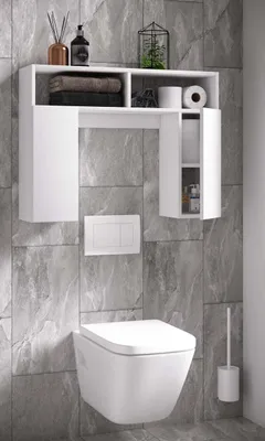 Produktbild von VCM Holz Wandregal | Überbau WC Toilette | Maße: H. 61 x B. 76 x T. 20 cm | 2 kleine Drehtüren mit ja 2 Fächer | 2 offene Regalfächer - Tinoli S