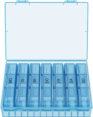 Produktbild von WELLGRO Tablettenbox für 7 Tage - Pillendose je 3 Fächer pro Tag - Klappdeckel mit Druckverschluss - Aufbewahrungsbox - BPA-freier Kunststoff