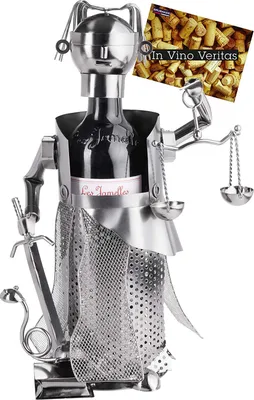 Image de BRUBAKER Porte-bouteille de vin Justitia argent - Sculpture en métal Porte-bouteille - Cadeau de vin en métal pour juriste, juge, avocat, cabinet d'avocat - avec carte de vœux