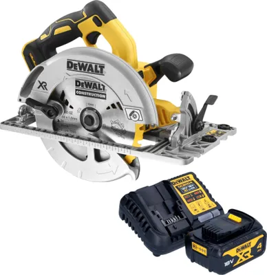 Obrázek produktu pro Akumulátorová ruční kotoučová pila DeWalt DCS 572 M1 18 V 184 mm bezkartáčová + 1x akumulátor 4,0 Ah + nabíječka