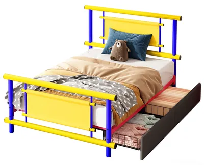 Produktbild von Metallbett 90 x 200 cm mit Kopfteil und Fußteil, Stauraum unter dem Bett