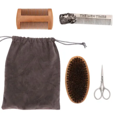 Immagine prodotto di Set da 4 pezzi per uomo - pettine per capelli e spazzola per baffi, pettine per barba, forbici, strumenti per lo styling e la cura della barba
