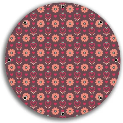Produktbild von Wallario rundes Outdoor-Poster für Garten oder Balkon, Motiv Muster mit Blumen und Herzen, 30 cm Durchmesser