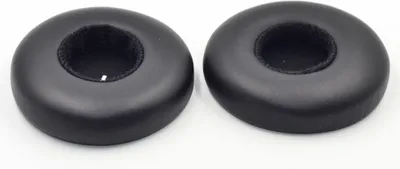 Two black ear pads for headphones are shown on a white background.