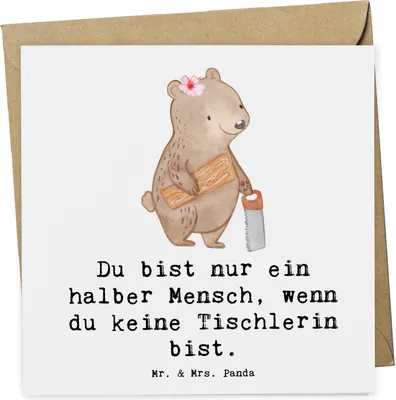 Produktbild von Mr. & Mrs. Panda Klappkarte Tischlerin Herz - Weiß - Geschenk, anlasskarte, doppelkarte, Glückwunschkarte, Grußkarte, faltkarte