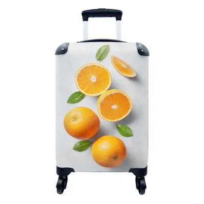 Produktbild von MuchoWow® Koffer Handgepäck Trolley Rollkoffer Kleine Reisekoffer mit 4 Rollen - Orange - Obst - Marmor - Cabin Size < 55x40x23 cm & 55x40x20 cm - Fotokoffer - Kabinenkoffer - Boardgepäck - Reise-Box - Reisekoffer - Reisegepäck - Koffer mit Bild - Trolley für Kinder