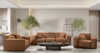 Produktbild von Sofaset Designersofa CESINA 3-2-1 in Stoff Ascot Bukla Rostbraun