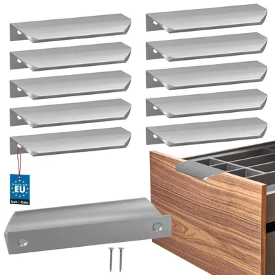 Image de KOTARBAU® Lot de 10 poignées de meubles, poignées d'armoire 116 mm, argent mat (ZnAl), poignées à visser par l'arrière, poignées de chant, poignées de tiroir, cuisine moderne