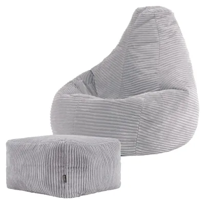 Immagine prodotto di icon Pouf per bambini con poggiapiedi Dalton in velluto a coste, grigio, con imbottitura