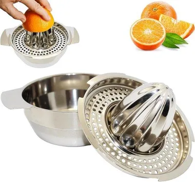 Produktbild von Handreinigbare Citruspers aus Edelstahl mit Zitrus-Container für Zitronen, Grapefruits und Orangen