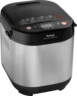 A close-up, slightly angled view of a Tefal bread maker on a white background.