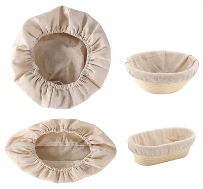 Image de Lot de deux torchons en lin beige, un rond et un ovale. Couvre-paniers de fermentation pour la préparation de la pâte et la cuisson, torchons de boulanger (25 cm + 30 cm).