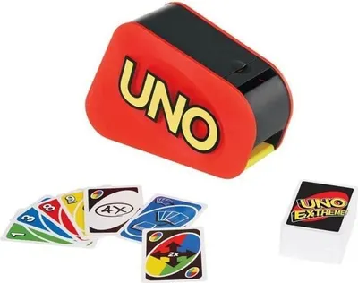 Obrázok produktu pre Uno Extreme kartová hra, rodinná hra, s kartovým vrhačom, zvukovými a svetelnými efektmi, od 7 rokov, Mattel Games GXY75