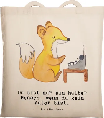 Produktbild von Mr. & Mrs. Panda Jutebeutel Autor Herz - Transparent - Geschenk, Schultasche, Spruch, Tasche, Buchhandlung, Tote Bag, Beruf, Freizeittasche, Tragetasche, Verlag