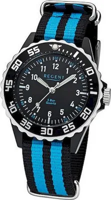 Produktbild von Regent Kinder Armbanduhr Textil Stoff-Armband schwarz blau Quarz-Uhr Ziffernblatt schwarz URF1126
