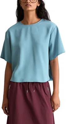 Produktbild von Marc OߴPolo Denim Damen Kurzarmbluse mit Rundhalsausschnitt Relaxed Fit, Blau (B