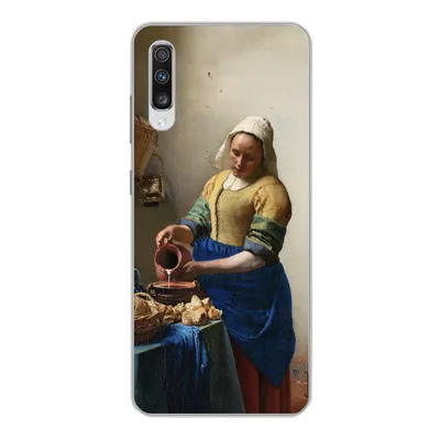Produktbild von MuchoWow® Handyhülle Schutzhülle Hülle für Samsung Galaxy A70 Das Milchmädchen - Vermeer - Alte Meister Silikon Softcase Handy Hülle - Schutzhaube