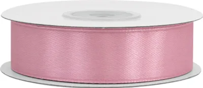 18mm breites, 25m langes, einseitig glänzendes Satinband in gedämpftem Rosa auf Rolle. Perfekt für Bastelprojekte und Geschenkverpackungen