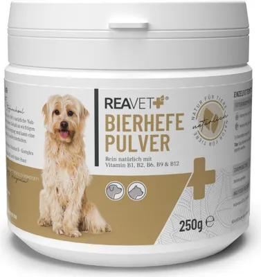 Produktbild von REAVET Bierhefe Pulver für Hunde & Katzen 250g - Reine Bierhefe gemahlen gegen Haarausfall, Natürliche B Vitamine und Biotin für Hund und Katze, Ohne Zusätze