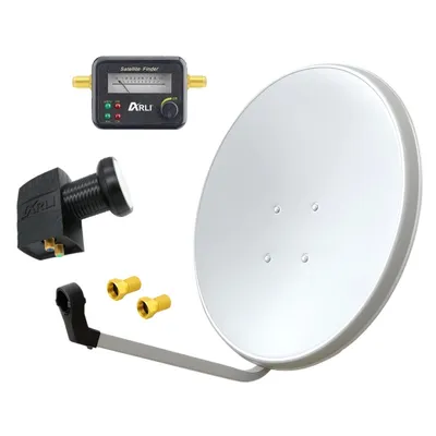 Produktbild von ARLI 60 cm SAT Anlage Weiß mit Twin LNB Satfinder und 2x F-Stecker vergoldet - 2 Teilnehmer