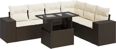 Produktbild von 7-tlg. Garten-Sofagarnitur mit Kissen Braun Poly Rattan