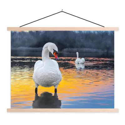 Produktbild von MuchoWow® Textilposter Schwan - Vogel - Sonnenuntergang - Wasser 40x30 cm mit holzfarbenen Rahmen - Bilder