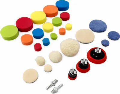 Immagine prodotto di Set di 29 spugne per lucidatura in microfibra, pad per cere, polish, detergenti e sigillante vernice, alternativa a lucidatrice, lucidatura, lucidatrice eccentrica, 25-50-75 mm Gebo Tools