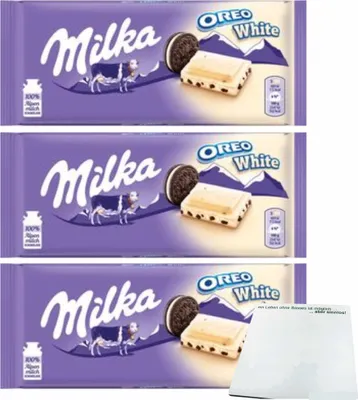 Produktbild von Milka Oreo White 3er Pack (3x100g Tafel) + usy Block