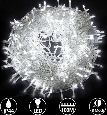 Zdjęcie produktu dla Jiubiaz 100m 500 LED Fairy Lights Wodoodporne oświetlenie świąteczne Kurtyna świetlna, zimna biel