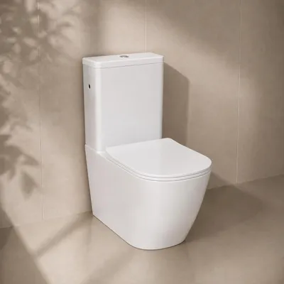 Produktbild von AQUA for you | Stand-WC - Lavita Nautilius - Rimless-WC - 60,5x38x80 cm - Universalablauf - Weiß glänzend - mit Spülkasten, Softclose-Sitz, Toilette, KI-generiertes Bild