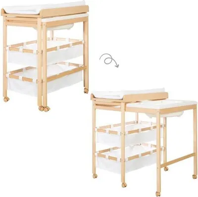 Produktbild von Wickeltisch mit Badewanne ROBA Baby Pool, Ausziehbar, Inklusive Wickelauflage Roba Style Weiß, Naturholz, 100x83x56 cm