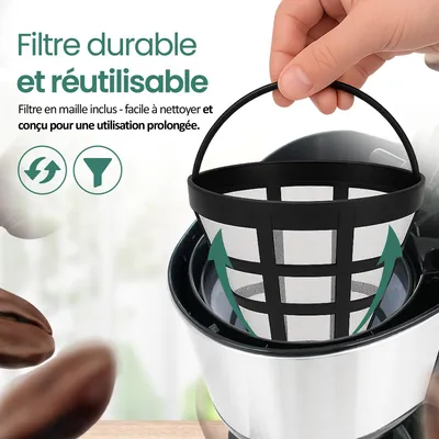 Image de Emerio cafetière avec carafe en verre – 1,25 L café filtre – 10 tasses – filtre amovible – système anti-goutte – 1000 W – CME-122933 – noir