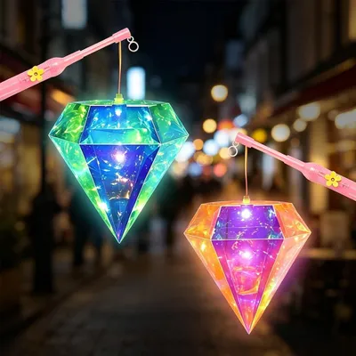 Laternen-Bastelset, 2 Stück, DIY, mit Stab und Lichtkette, mehrfarbig