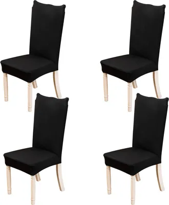 Produktbild von 4 PCS Stretch Dining Stuhlbezüge Abnehmbare waschbare Elasthan-Schonbezüge Stuhlschutzbezüge Schwarz