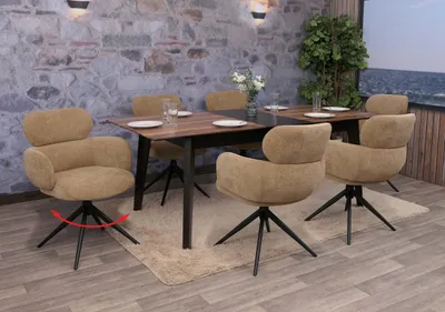 Obrázek produktu pro sada 6 jídelních židlí HWC-O77, kuchyňská židle, otočná s automatickým návratem, látka (310g/m²) žinylka Oeko-Tex  světle hnědá