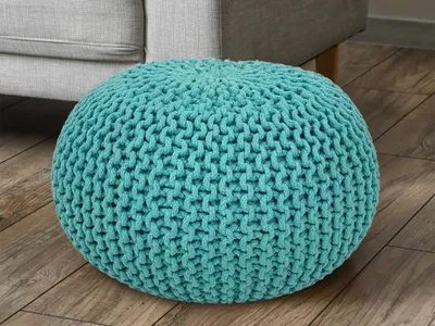 Produktbild von Pouf Ø 55 H 37 H 37 Strickhocker Sitzpouf Bodenkissen nachhaltig mint