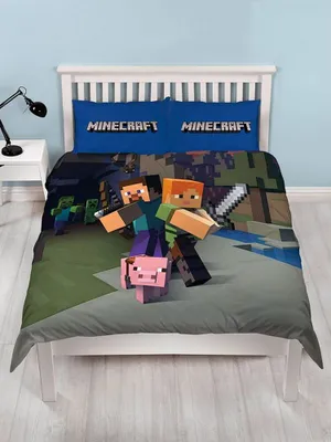 Immagine prodotto di Minecraft - Set di biancheria da letto reversibile AG3524 (letto matrimoniale) (blu/verde)