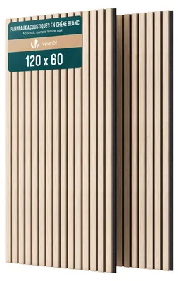 Produktbild von VOUNOT® 2er Set Akustikpaneele 120 × 60 × 2,1 cm, Akustik Wandpaneele in Holzoptik Weiß-Eiche