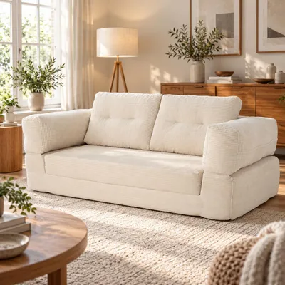 Produktbild von 3-in-1 Schlafsofa, 170x90x60cm Cremeweiß, 2-Sitzer Klappsofa mit abnehmbarem waschbarem Bezug, Sofa/Bett/Gästebett