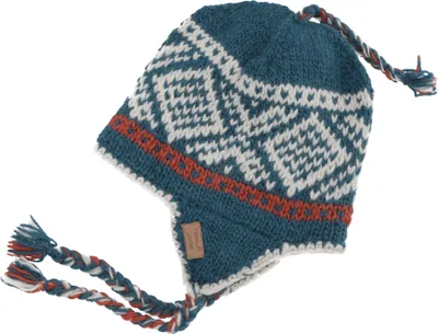 Produktbild von Wollmütze mit Ohrenklappen, Norwegermütze - Blau/rost, Uni, Wolle, Mützen