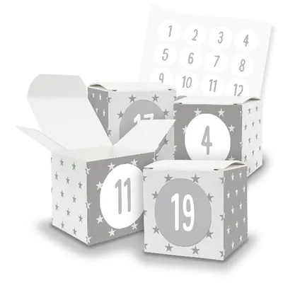 Produktbild von Adventskalender zum Füllen 24x Würfel mit Muster (V36) + Sticker Zahlen (Z31)